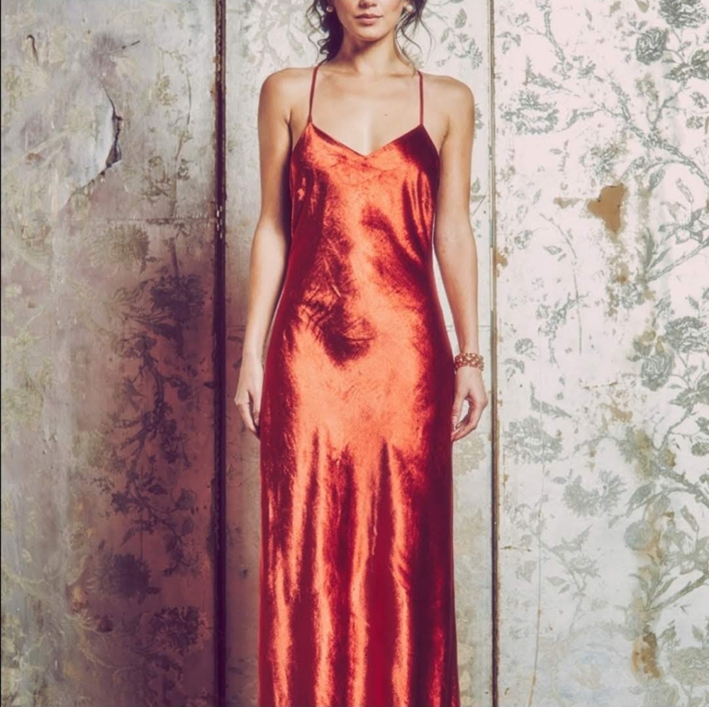 Gorgeous Mestiza New York Mara Velvet V-Neck Maxi Slip Dress Size M.